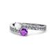 1 - Olena White Sapphire and Amethyst with Side Diamonds Bypass Ring 