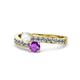 1 - Olena White Sapphire and Amethyst with Side Diamonds Bypass Ring 