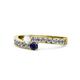 1 - Orane White and Blue Sapphire with Side Diamonds Bypass Ring 
