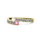 1 - Orane White Sapphire and Pink Tourmaline with Side Diamonds Bypass Ring 
