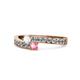 1 - Orane White Sapphire and Pink Tourmaline with Side Diamonds Bypass Ring 