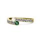 1 - Orane White Sapphire and Emerald with Side Diamonds Bypass Ring 