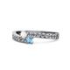 1 - Orane White Sapphire and Blue Topaz with Side Diamonds Bypass Ring 