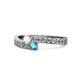 1 - Orane White Sapphire and London Blue Topaz with Side Diamonds Bypass Ring 