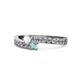 1 - Orane White Sapphire and Aquamarine with Side Diamonds Bypass Ring 