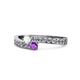 1 - Orane White Sapphire and Amethyst with Side Diamonds Bypass Ring 