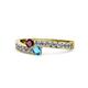 1 - Orane Ruby and London Blue Topaz with Side Diamonds Bypass Ring 