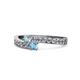 1 - Orane Aquamarine and Blue Topaz with Side Diamonds Bypass Ring 