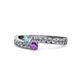 1 - Orane Aquamarine and Amethyst with Side Diamonds Bypass Ring 