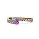 1 - Orane Aquamarine and Amethyst with Side Diamonds Bypass Ring 