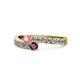 1 - Orane Pink Tourmaline and Ruby with Side Diamonds Bypass Ring 