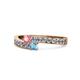1 - Orane Pink Tourmaline and Blue Topaz with Side Diamonds Bypass Ring 