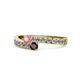 1 - Orane Pink Tourmaline and Red Garnet with Side Diamonds Bypass Ring 