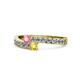 1 - Orane Pink Tourmaline and Yellow Sapphire with Side Diamonds Bypass Ring 