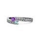 1 - Orane Amethyst and Aquamarine with Side Diamonds Bypass Ring 