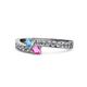 1 - Orane Blue Topaz and Pink Sapphire with Side Diamonds Bypass Ring 