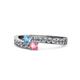 1 - Orane Blue Topaz and Pink Tourmaline with Side Diamonds Bypass Ring 