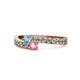 1 - Orane Blue Topaz and Pink Tourmaline with Side Diamonds Bypass Ring 