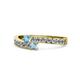 1 - Orane Blue Topaz and Aquamarine with Side Diamonds Bypass Ring 