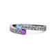 1 - Orane Blue Topaz and Amethyst with Side Diamonds Bypass Ring 