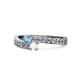 1 - Orane Blue Topaz and White Sapphire with Side Diamonds Bypass Ring 