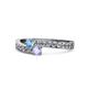 1 - Orane Blue Topaz and Tanzanite with Side Diamonds Bypass Ring 
