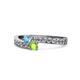 1 - Orane Blue Topaz and Peridot with Side Diamonds Bypass Ring 