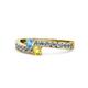 1 - Orane Blue Topaz and Yellow Sapphire with Side Diamonds Bypass Ring 