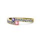 1 - Orane Iolite and Pink Tourmaline with Side Diamonds Bypass Ring 