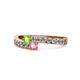 1 - Orane Peridot and Pink Tourmaline with Side Diamonds Bypass Ring 