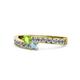 1 - Orane Peridot and Aquamarine with Side Diamonds Bypass Ring 