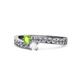 1 - Orane Peridot and White Sapphire with Side Diamonds Bypass Ring 