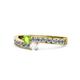 1 - Orane Peridot and White Sapphire with Side Diamonds Bypass Ring 