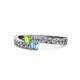 1 - Orane Peridot and Blue Topaz with Side Diamonds Bypass Ring 