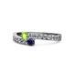 1 - Orane Peridot and Blue Sapphire with Side Diamonds Bypass Ring 