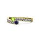1 - Orane Peridot and Blue Sapphire with Side Diamonds Bypass Ring 