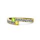 1 - Orane Peridot and Yellow Sapphire with Side Diamonds Bypass Ring 