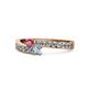 1 - Orane Rhodolite Garnet and Aquamarine with Side Diamonds Bypass Ring 