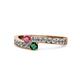 1 - Orane Rhodolite Garnet and Emerald with Side Diamonds Bypass Ring 