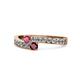 1 - Orane Rhodolite Garnet and Ruby with Side Diamonds Bypass Ring 