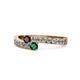 1 - Orane Red Garnet and Emerald with Side Diamonds Bypass Ring 