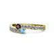 1 - Orane Red Garnet and Blue Topaz with Side Diamonds Bypass Ring 