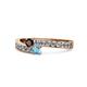 1 - Orane Red Garnet and Blue Topaz with Side Diamonds Bypass Ring 