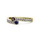 1 - Orane Red Garnet and Blue Sapphire with Side Diamonds Bypass Ring 