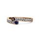 1 - Orane Red Garnet and Blue Sapphire with Side Diamonds Bypass Ring 