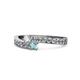 1 - Orane Diamond and Aquamarine with Side Diamonds Bypass Ring 