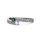 1 - Orane Emerald and Tanzanite with Side Diamonds Bypass Ring 