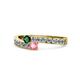 1 - Orane Emerald and Pink Tourmaline with Side Diamonds Bypass Ring 