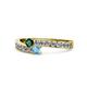 1 - Orane Emerald and Blue Topaz with Side Diamonds Bypass Ring 