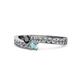 1 - Orane Black Diamond and Aquamarine with Side Diamonds Bypass Ring 